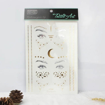 Glitter gold bronzing sticker for face makeup mixed size star moon shape gold silver instant Freckles temporary tattoo RA015 - Leo’s Look Your Best 