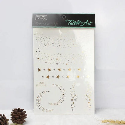 Glitter gold bronzing sticker for face makeup mixed size star moon shape gold silver instant Freckles temporary tattoo RA015 - Leo’s Look Your Best 