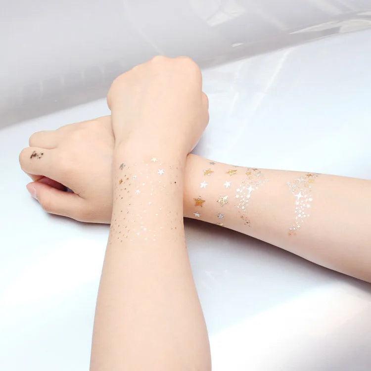 Glitter gold bronzing sticker for face makeup mixed size star moon shape gold silver instant Freckles temporary tattoo RA015 - Leo’s Look Your Best 