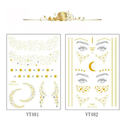 Glitter gold bronzing sticker for face makeup mixed size star moon shape gold silver instant Freckles temporary tattoo RA015 - Leo’s Look Your Best 