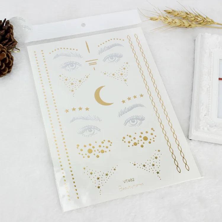 Glitter gold bronzing sticker for face makeup mixed size star moon shape gold silver instant Freckles temporary tattoo RA015 - Leo’s Look Your Best 