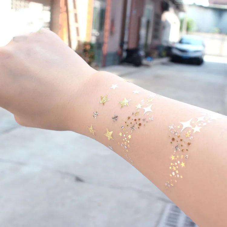 Glitter gold bronzing sticker for face makeup mixed size star moon shape gold silver instant Freckles temporary tattoo RA015 - Leo’s Look Your Best 