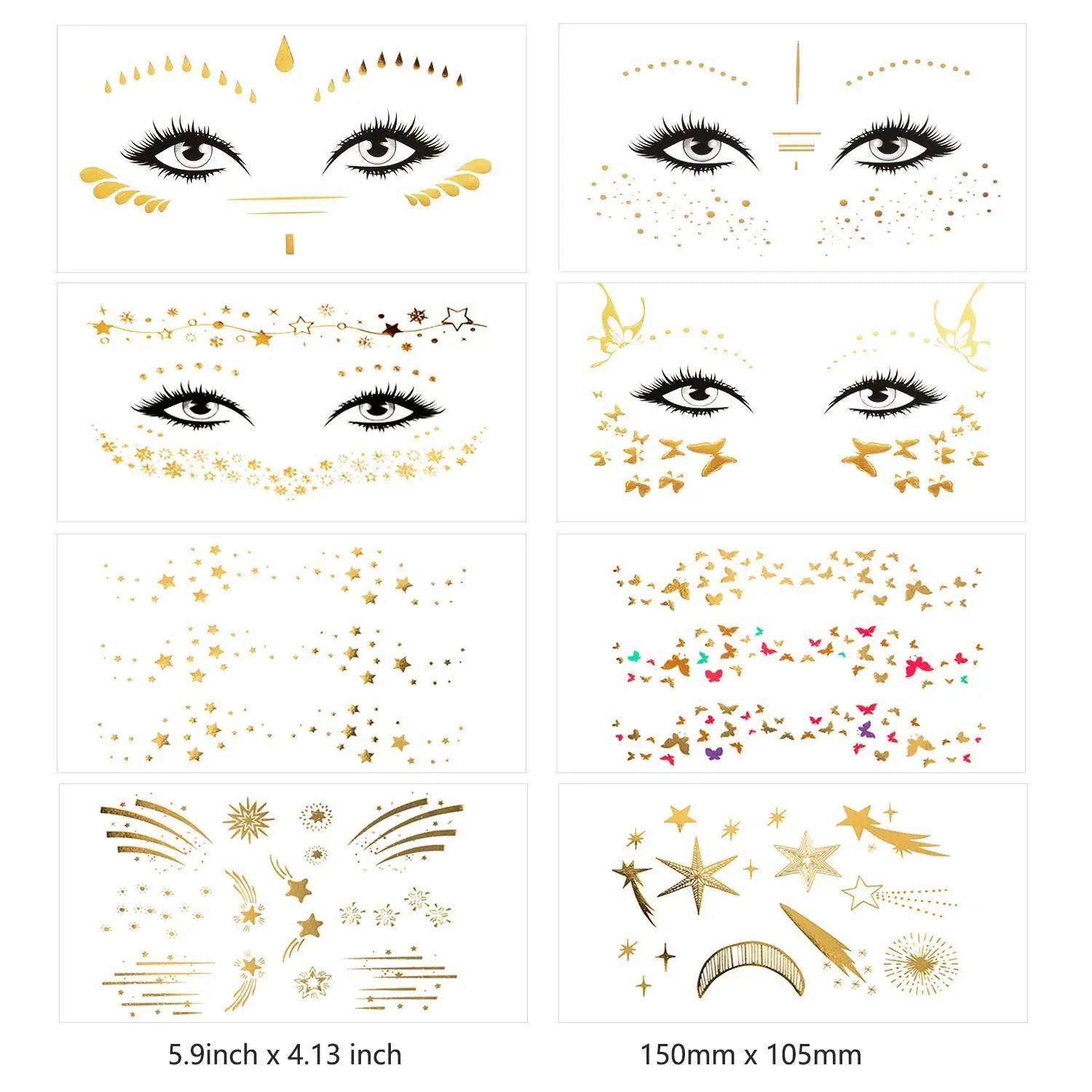 Face Metallic Temporary Tattoo Sticker,Face Gold Temporary Transfer Tattoo Freckle Sticker for Women Girls Makeup Dancer Parties - Leo’s Look Your Best 