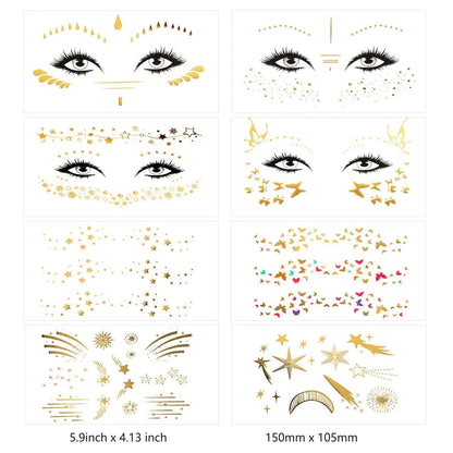 Face Metallic Temporary Tattoo Sticker,Face Gold Temporary Transfer Tattoo Freckle Sticker for Women Girls Makeup Dancer Parties - Leo’s Look Your Best 