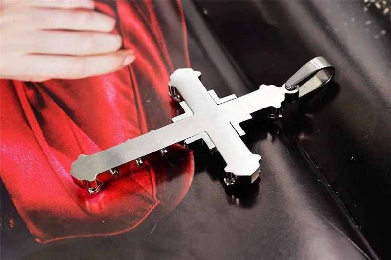 New Fashion Cross Necklace for Men Jesus Crystal Cross Pendant Necklace Black Silver Color Stainless Steel Necklace Jewelry - Leo’s Look Your Best 