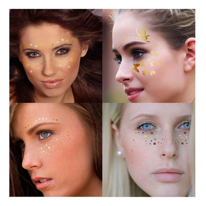 Face Metallic Temporary Tattoo Sticker,Face Gold Temporary Transfer Tattoo Freckle Sticker for Women Girls Makeup Dancer Parties - Leo’s Look Your Best 