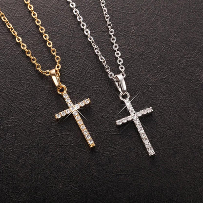 Fashion Cross Pendants dropshipping Golden Silver Color Crystal Cross Pendant Necklace Jewelry For Men/Women Wholesale - Leo’s Look Your Best 