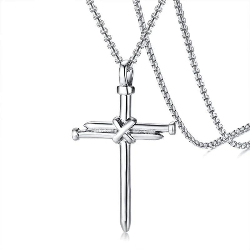 New Fashion Cross Necklace for Men Jesus Crystal Cross Pendant Necklace Black Silver Color Stainless Steel Necklace Jewelry - Leo’s Look Your Best 