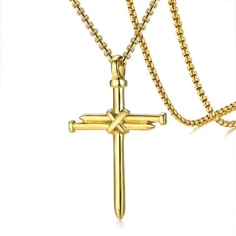 New Fashion Cross Necklace for Men Jesus Crystal Cross Pendant Necklace Black Silver Color Stainless Steel Necklace Jewelry - Leo’s Look Your Best 