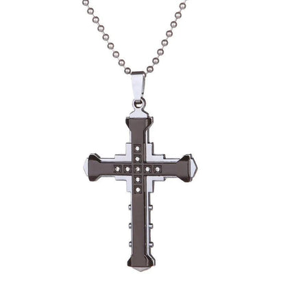 New Fashion Cross Necklace for Men Jesus Crystal Cross Pendant Necklace Black Silver Color Stainless Steel Necklace Jewelry - Leo’s Look Your Best 