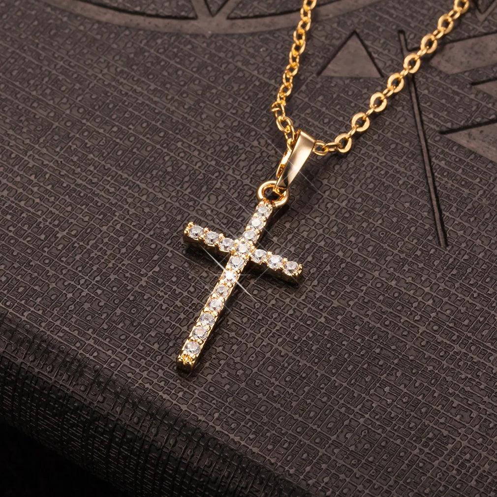 Fashion Cross Pendants dropshipping Golden Silver Color Crystal Cross Pendant Necklace Jewelry For Men/Women Wholesale - Leo’s Look Your Best 