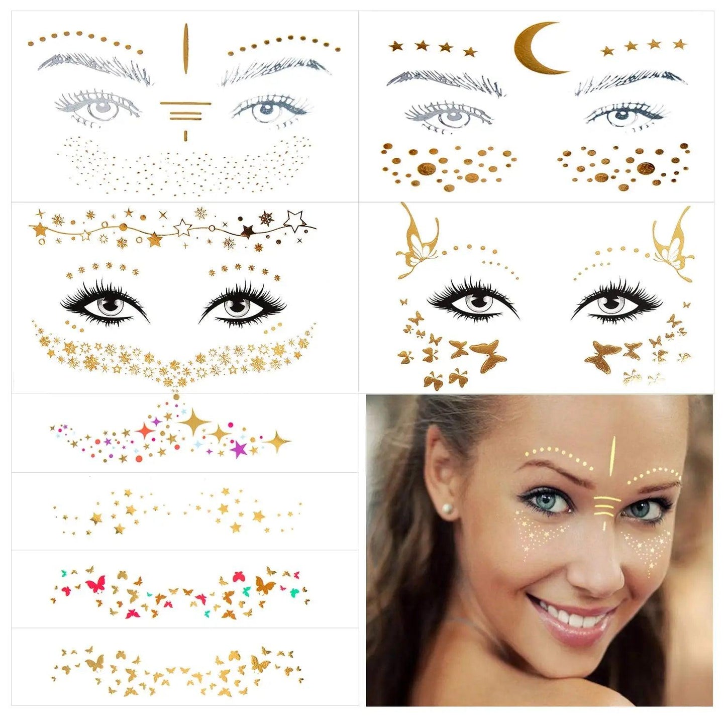 Face Metallic Temporary Tattoo Sticker,Face Gold Temporary Transfer Tattoo Freckle Sticker for Women Girls Makeup Dancer Parties - Leo’s Look Your Best 