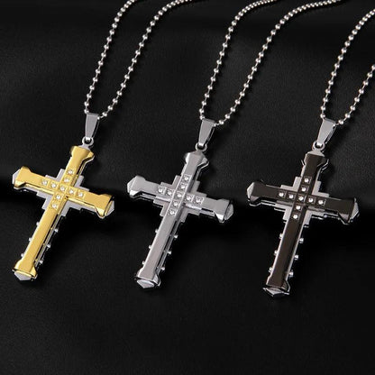 New Fashion Cross Necklace for Men Jesus Crystal Cross Pendant Necklace Black Silver Color Stainless Steel Necklace Jewelry - Leo’s Look Your Best 