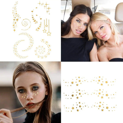 Face Metallic Temporary Tattoo Sticker,Face Gold Temporary Transfer Tattoo Freckle Sticker for Women Girls Makeup Dancer Parties - Leo’s Look Your Best 