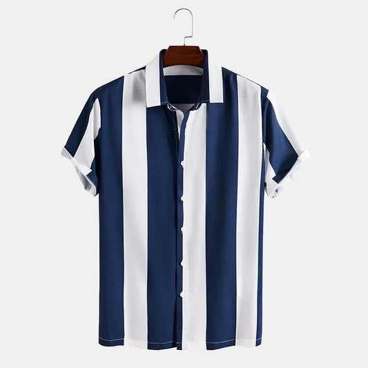 Men Clothing 2022 Summer New Fashion Men's Short-sleeved Shirt Casual Striped Printing Men's Shirt Camisas Para Hombre