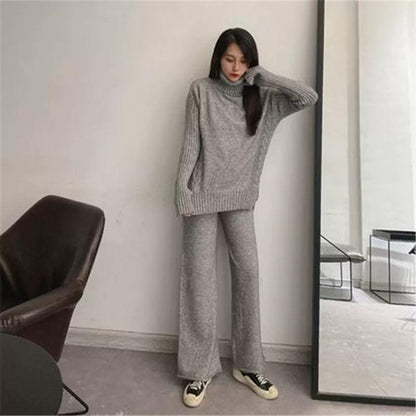 First-Line Brand Label Cut Women's Clothes Export Big Brand Discount Fall and Winter Loose Turtleneck Sweater Loose Pants Two-piece Set Women - Leo’s Look Your Best 