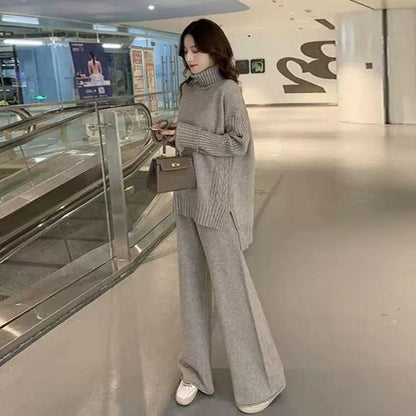 First-Line Brand Label Cut Women's Clothes Export Big Brand Discount Fall and Winter Loose Turtleneck Sweater Loose Pants Two-piece Set Women - Leo’s Look Your Best 