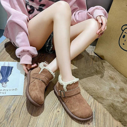 Women Ankle Boots Autumn Winter Fashion Thick Soled Snow Boots Woman 2024 Solid Color Height Increasing Plush Warm Shoes - Leo’s Look Your Best 