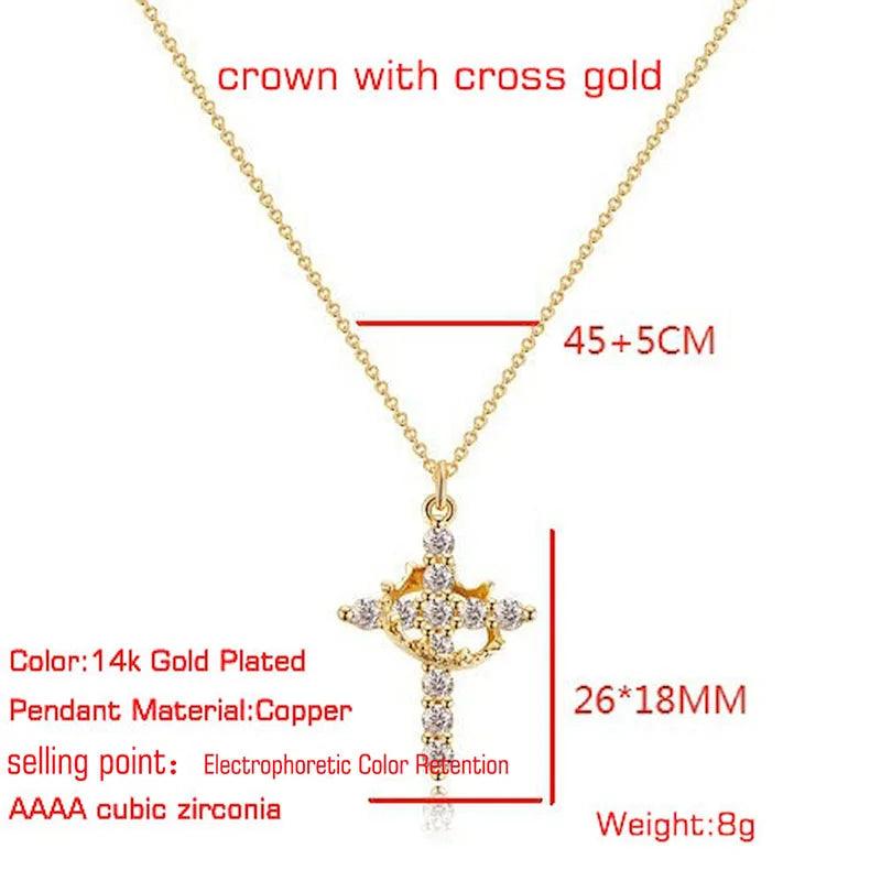 2024 Hot Sale AAAA Cubic Zircon Plated 14K Gold 50cm Length Men Women Necklace Crown Rotatable Hang Jewelry Drop Shipping - Leo’s Look Your Best 