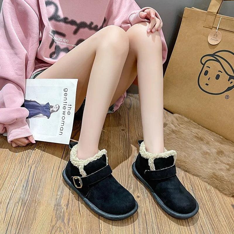 Women Ankle Boots Autumn Winter Fashion Thick Soled Snow Boots Woman 2024 Solid Color Height Increasing Plush Warm Shoes - Leo’s Look Your Best 