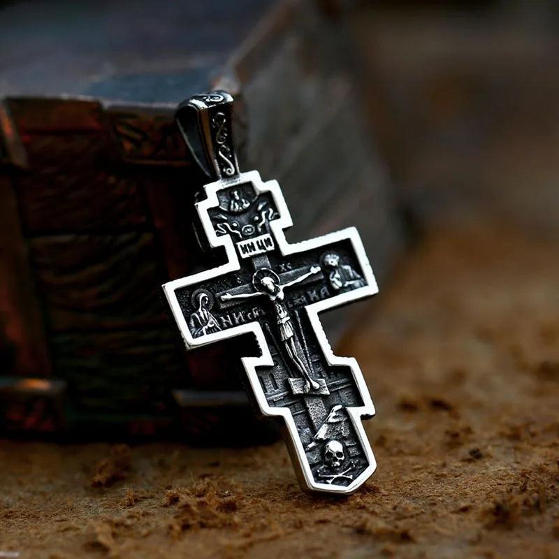 Men's Stainless Steel Crucifix Eastern Orthodox Pendant Chain Necklace Jewelry BP8-515 - Leo’s Look Your Best 