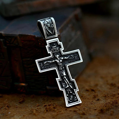 Men's Stainless Steel Crucifix Eastern Orthodox Pendant Chain Necklace Jewelry BP8-515 - Leo’s Look Your Best 