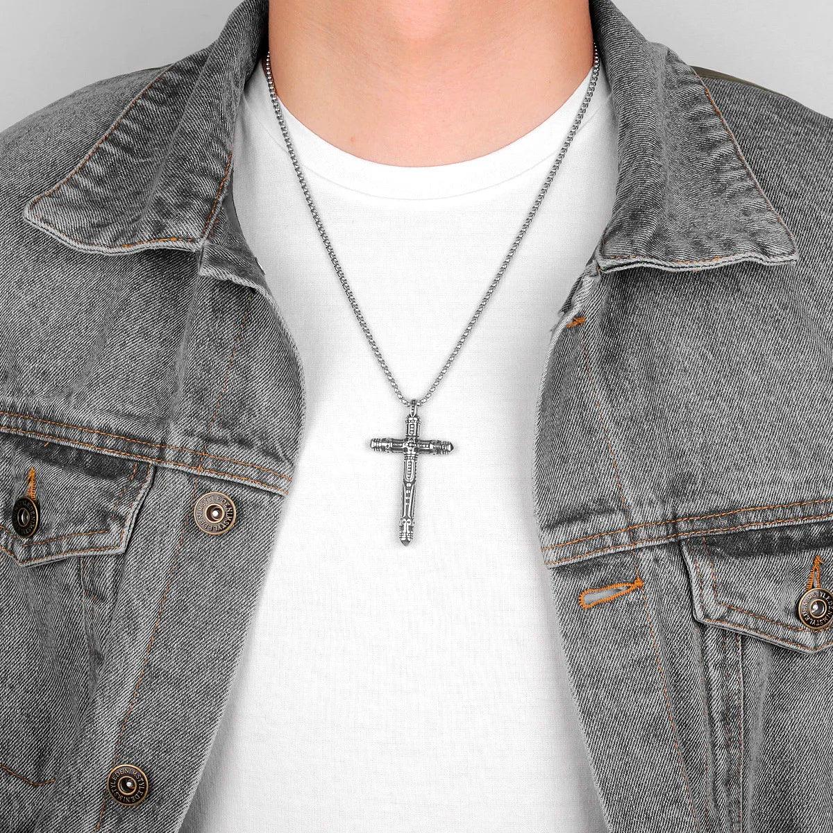 Stainless Steel Black Silver Color Cross Men Necklaces Pendants Chain Punk for Boyfriend Male Jewelry Creativity Gift Wholesale - Leo’s Look Your Best 