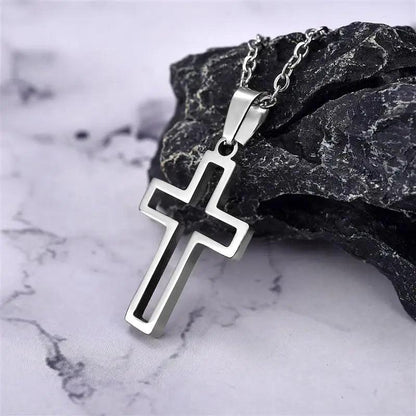 2022 Fashion Stainless Steel Necklace For Men Women Black Gold Silver Color Cross Pendant Chain Necklace Jewelry Gift - Leo’s Look Your Best 