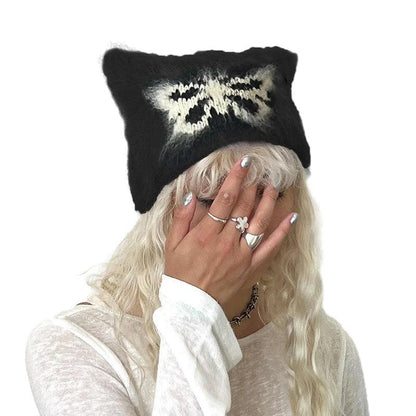 Women Y2k Crochet Beanie Hat Cute Cat Ear Hats Goth Knitted Hats Grunge Slouchy Accessory Warm Winter Cap for Outdoor - Leo’s Look Your Best 