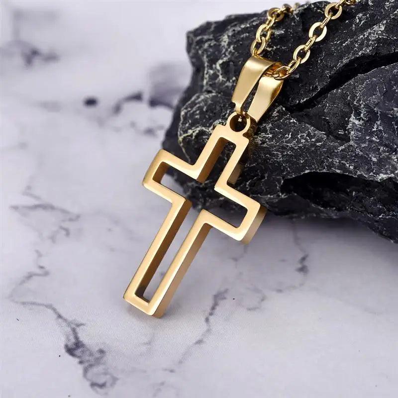 2022 Fashion Stainless Steel Necklace For Men Women Black Gold Silver Color Cross Pendant Chain Necklace Jewelry Gift - Leo’s Look Your Best 