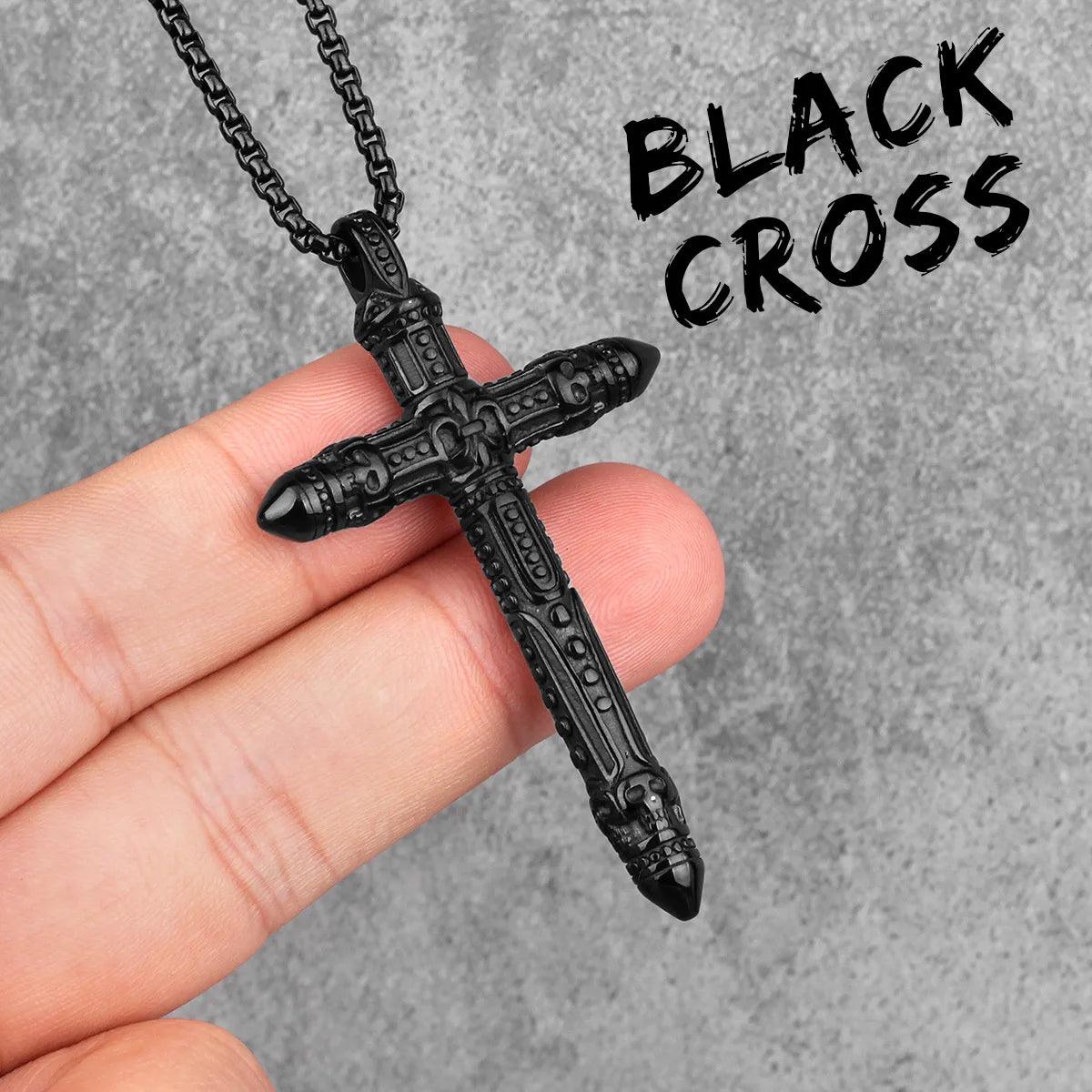 Stainless Steel Black Silver Color Cross Men Necklaces Pendants Chain Punk for Boyfriend Male Jewelry Creativity Gift Wholesale - Leo’s Look Your Best 