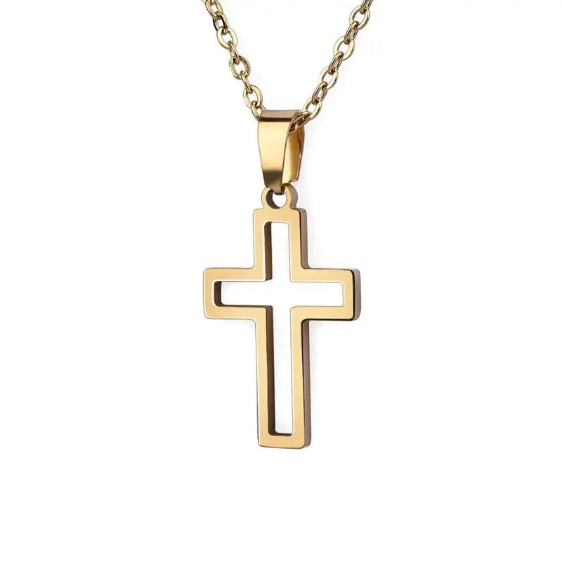 2022 Fashion Stainless Steel Necklace For Men Women Black Gold Silver Color Cross Pendant Chain Necklace Jewelry Gift - Leo’s Look Your Best 