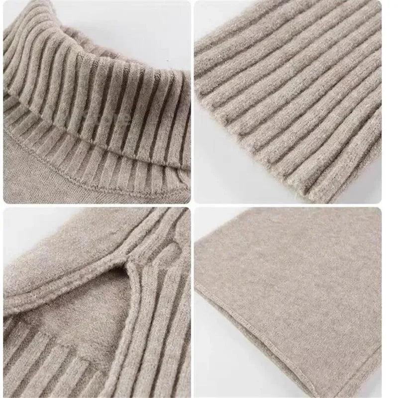 Sweater Set Warm suit for Women Winter Knitted Suits 2 Piece Set Soild Turtleneck Sweater + Loose Trousers Office Lady Suit - Leo’s Look Your Best 