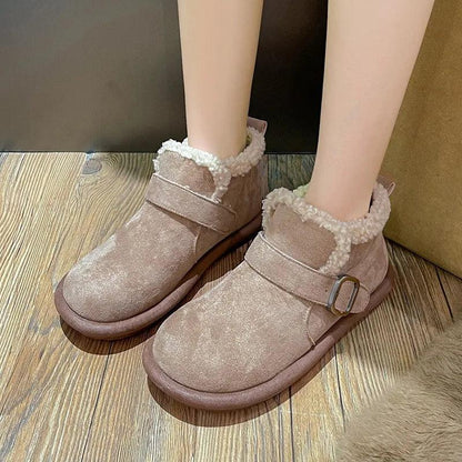 Women Ankle Boots Autumn Winter Fashion Thick Soled Snow Boots Woman 2024 Solid Color Height Increasing Plush Warm Shoes - Leo’s Look Your Best 