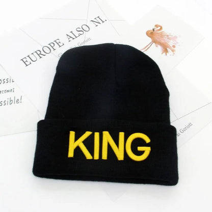 Winter Beanies Hats King Queen Hats Knitted Caps Hats Men Women Cap for Couples Lovers Present hip hop - Leo’s Look Your Best 