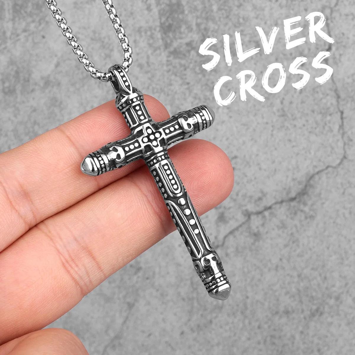 Stainless Steel Black Silver Color Cross Men Necklaces Pendants Chain Punk for Boyfriend Male Jewelry Creativity Gift Wholesale - Leo’s Look Your Best 