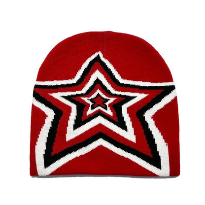 New Fashion Knitting Star Printed Cap Men Women Pullover Pile Cap Paragraph Quality Beanie Y2k Warm Ins New Soybean Wool Cold Ca - Leo’s Look Your Best 