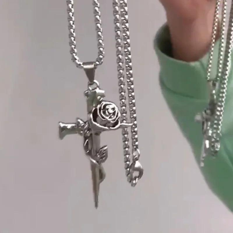 Kpop Cross Shaped Crystal Zircon Necklace For Women Sweet Cool Pendant Clavicle Chain Choker Valintines Day Gift Silver Jewelry - Leo’s Look Your Best 