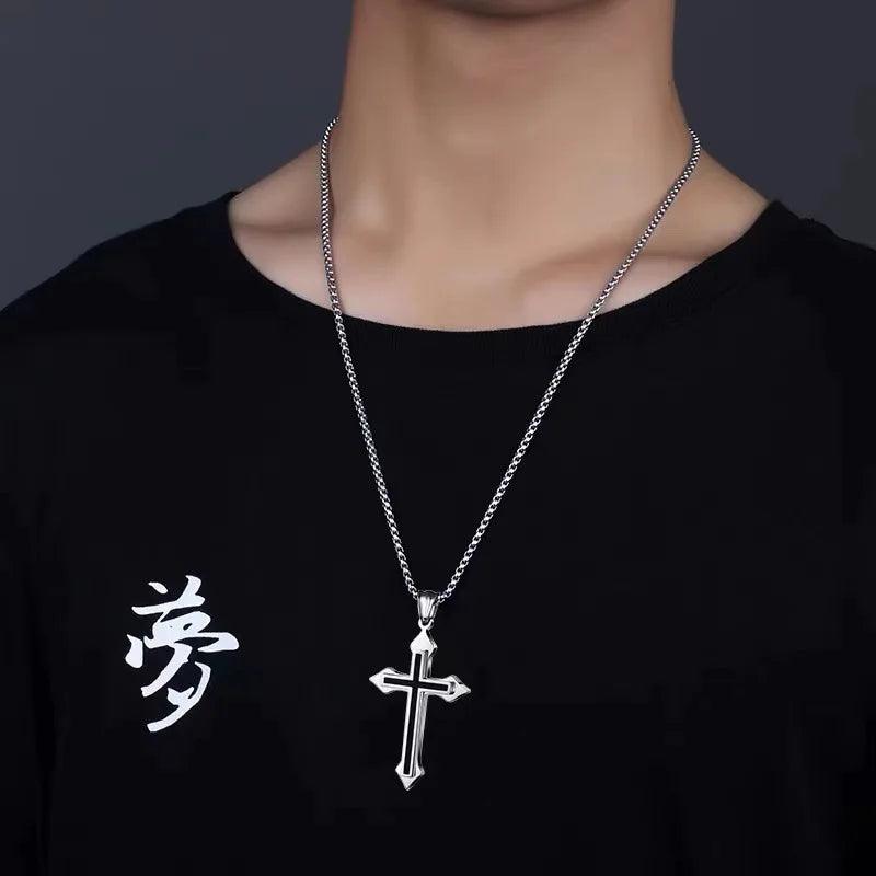 Mens Jewellery New Cross Men Titanium Steel Necklace Domineering Korean Fashion Pendant Punk Party Jewelry Collare Para Mujer - Leo’s Look Your Best 