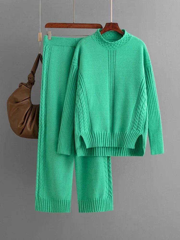 Two Piece Sets Womens Outifits Autumn/Winte New Knit Sweater Pullover Casual High-waist Pant Sets Womens Clothing Knitwears N532 - Leo’s Look Your Best 