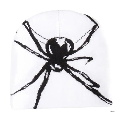 Punk Teens Halloween Beanie Hat Knit Hat with Jacquard Spiders Pattern Ski Hat - Leo’s Look Your Best 