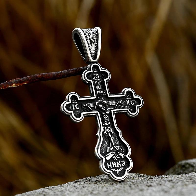 Men's Stainless Steel Crucifix Eastern Orthodox Pendant Chain Necklace Jewelry BP8-515 - Leo’s Look Your Best 