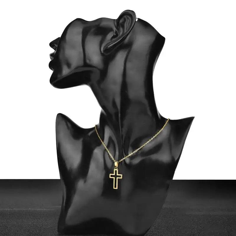 2022 Fashion Stainless Steel Necklace For Men Women Black Gold Silver Color Cross Pendant Chain Necklace Jewelry Gift - Leo’s Look Your Best 