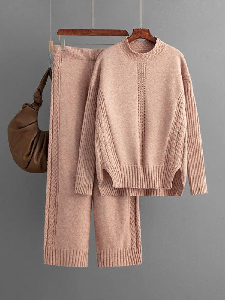 Two Piece Sets Womens Outifits Autumn/Winte New Knit Sweater Pullover Casual High-waist Pant Sets Womens Clothing Knitwears N532 - Leo’s Look Your Best 