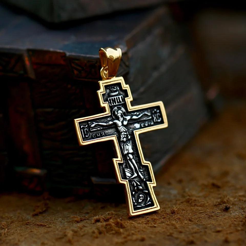 Men's Stainless Steel Crucifix Eastern Orthodox Pendant Chain Necklace Jewelry BP8-515 - Leo’s Look Your Best 