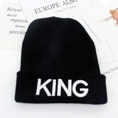 Winter Beanies Hats King Queen Hats Knitted Caps Hats Men Women Cap for Couples Lovers Present hip hop - Leo’s Look Your Best 