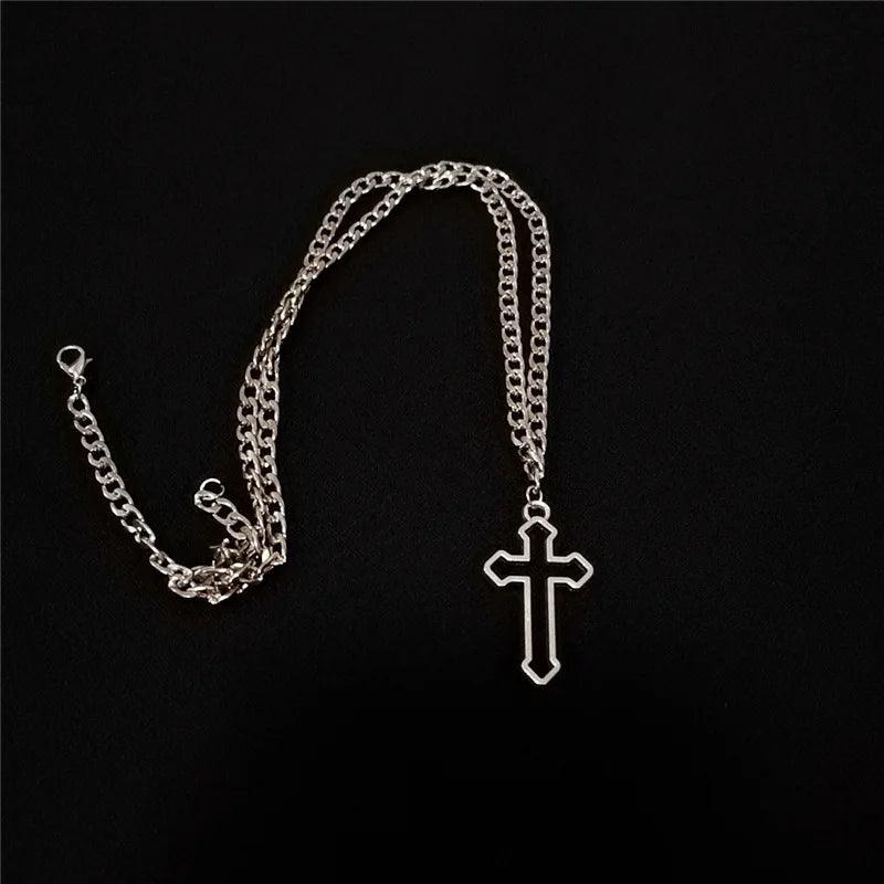 Kpop Cross Shaped Crystal Zircon Necklace For Women Sweet Cool Pendant Clavicle Chain Choker Valintines Day Gift Silver Jewelry - Leo’s Look Your Best 