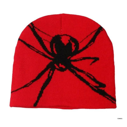 Punk Teens Halloween Beanie Hat Knit Hat with Jacquard Spiders Pattern Ski Hat - Leo’s Look Your Best 