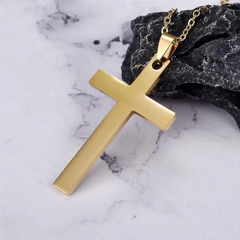 2022 Fashion Stainless Steel Necklace For Men Women Black Gold Silver Color Cross Pendant Chain Necklace Jewelry Gift - Leo’s Look Your Best 