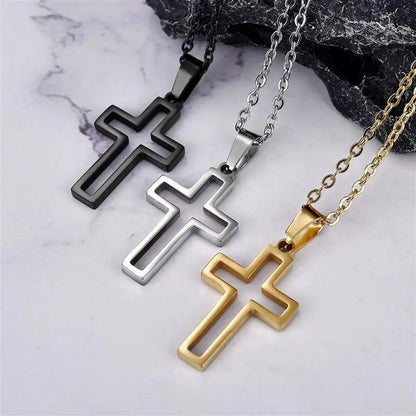 2022 Fashion Stainless Steel Necklace For Men Women Black Gold Silver Color Cross Pendant Chain Necklace Jewelry Gift - Leo’s Look Your Best 